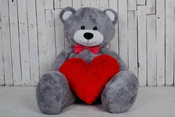 Большая мягкая игрушка мишка с сердцем Yarokuz Билли 150 см Серый